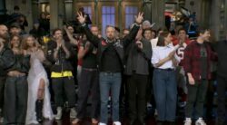 Nate Bargatze celebrates Vanderbilt's win over Alabama during Saturday Night Live.